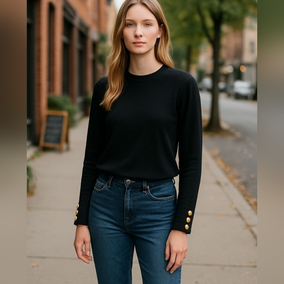 Liz Clayborne Merino Wool Knit Pullover Sweater Brass Button Trim Med - Picture 1 of 7